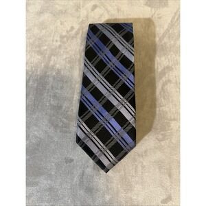 Michael Kors‎ Silk Necktie Navy Blue Gray Plaid  3.25"x59" Men Tie Classic